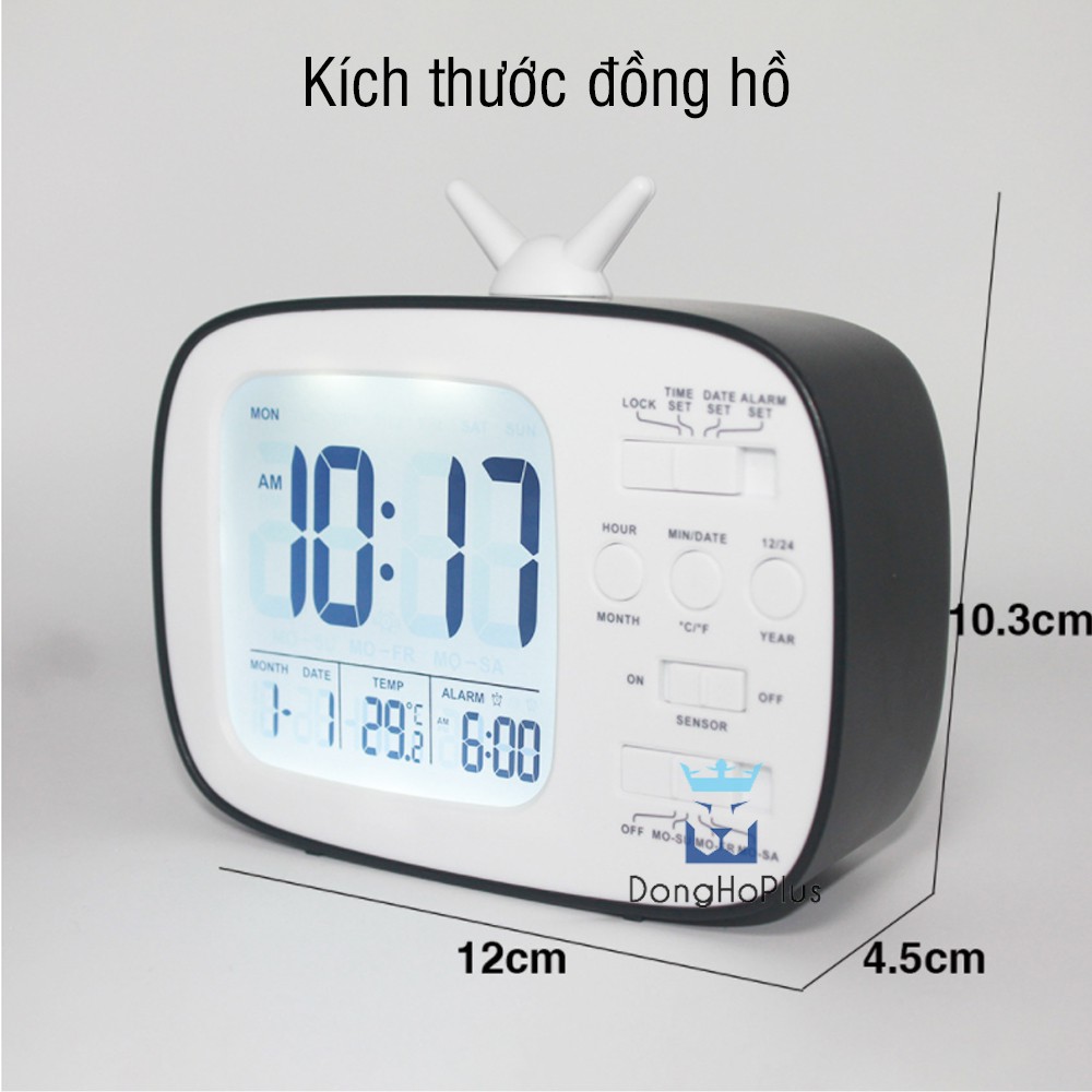 Đồng hồ báo thức để bàn trang trí màn LCD nhiều chức năng hiển thị đầy đủ thứ, ngày, tháng, giờ, nhiệt độ, báo thức T018