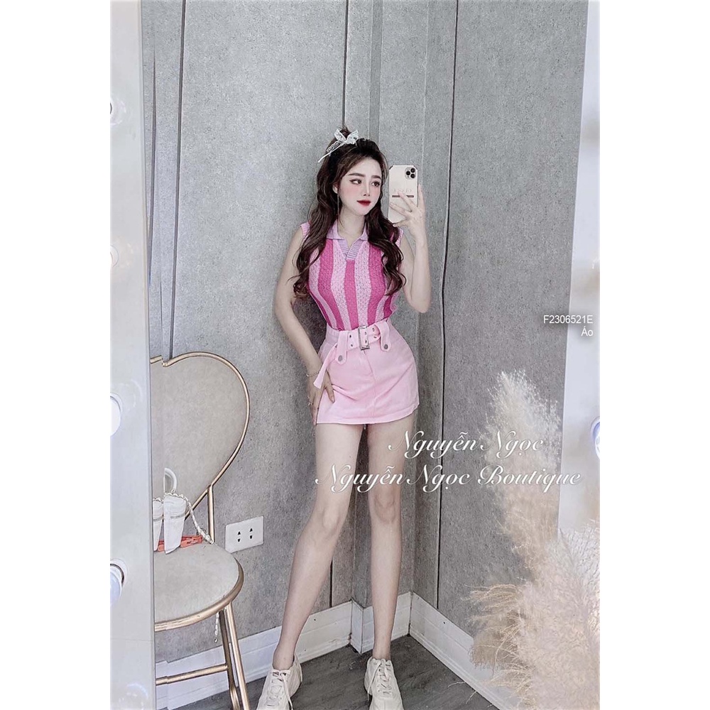 Áo len kiểu sọc cổ tim bẻ sát nách hàng QC!