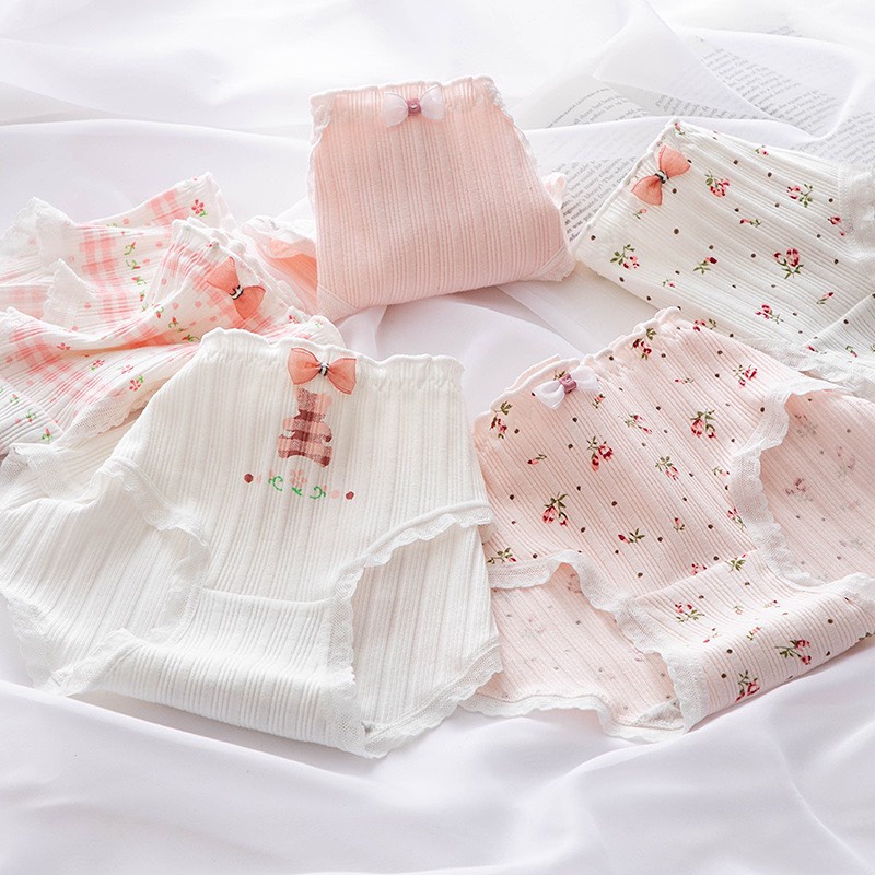 Quần Lót Nữ Cotton Gân Tăm Hoa Hồng Thời Trang Dễ Thương 0136