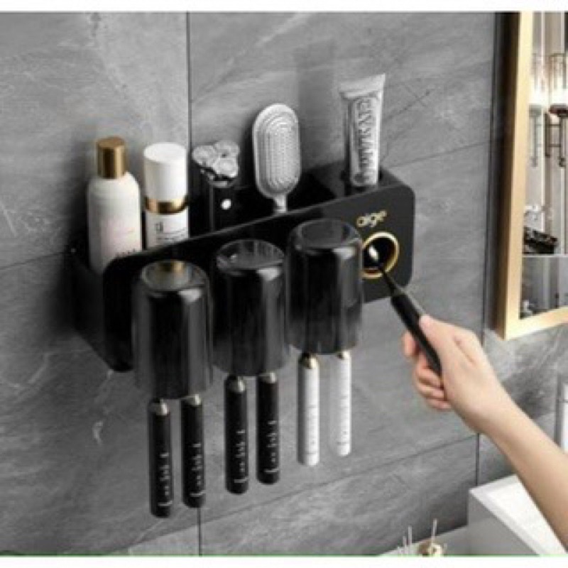 Bộ nhả kem đánh răng tự động, kệ để cốc bàn chải đánh răng lắp đặt dễ dàng AIGE
