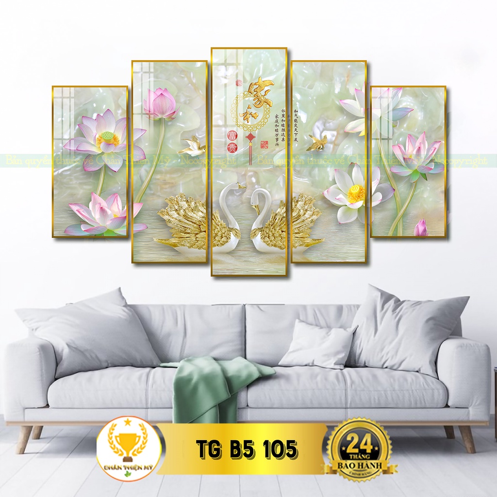 Bộ 5 tranh dọc treo tường tráng gương Chim Công, Thiên Nga, Rồng, Đại Bàng mang đến tài lộc và may mắn