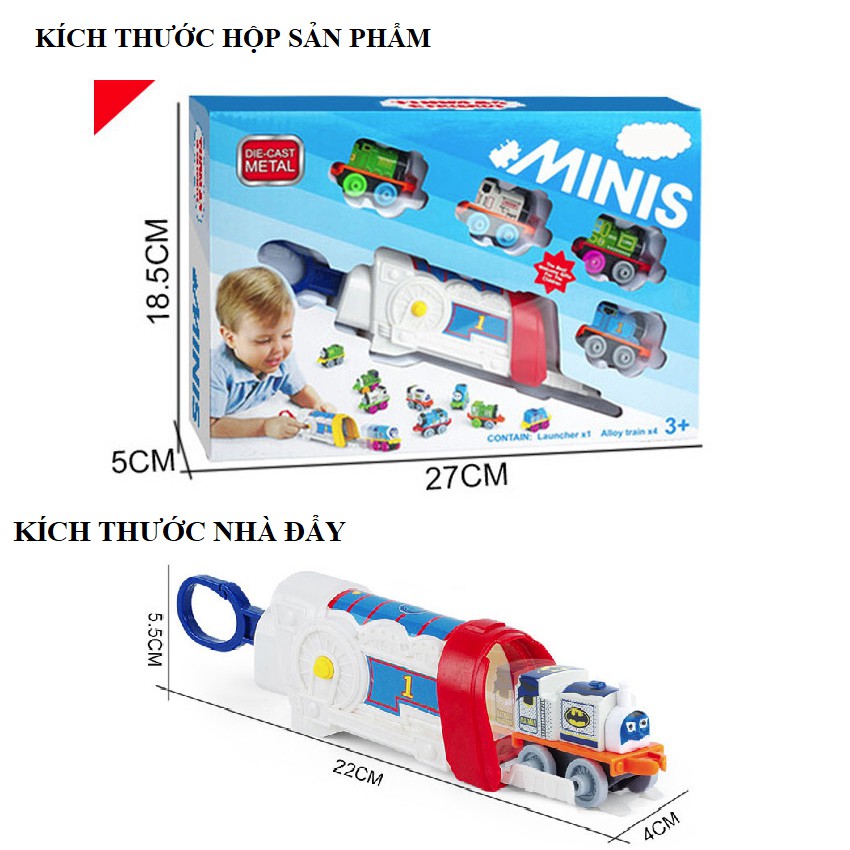 Bộ 4 xe mô hình tàu hỏa thomas mini và nhà đẩy đồ chơi trẻ em - xe bằng kim loại