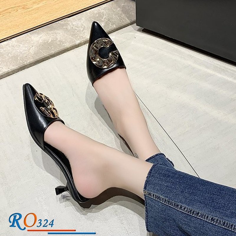 Dép nữ sandal cao gót 3p hàng hiệu rosata đẹp hai màu đen kem ro324