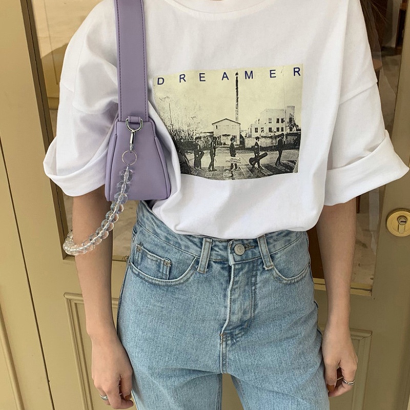 Túi đeo chéo IELGY da mềm màu trơn dây đeo xỏ hạt trong suốt thời trang cho nữ