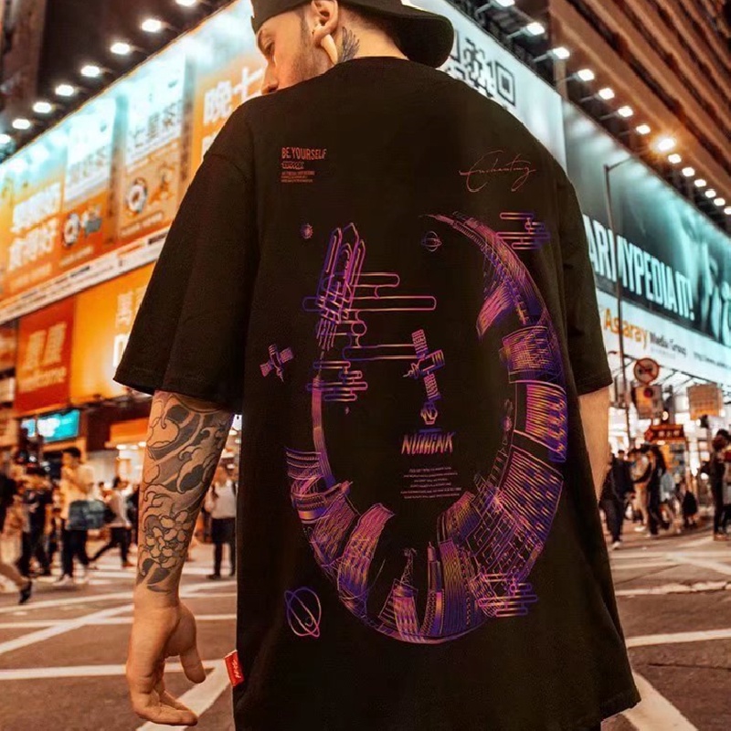 Áo Thun Tay Ngắn Dáng Rộng In Chữ Phong Cách Hip Hop Nhật Bản Thời Trang Mùa Hè Cho Nam Và Nữ Size M-8XL