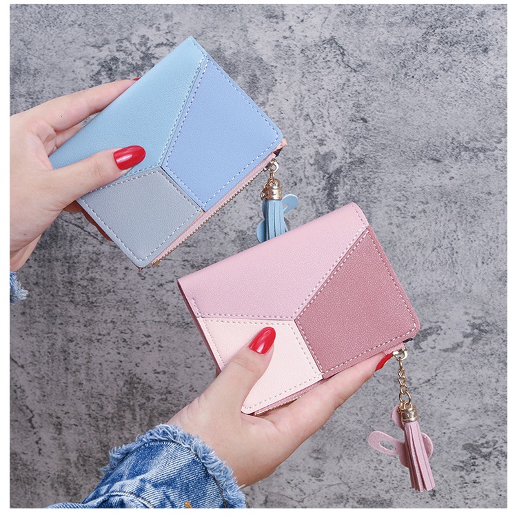 Ví Ngắn Đa Năng Có Khóa Kéo Phối Tua Rua Thời Trang Phong Cách Hàn Quốc Cho Nữ