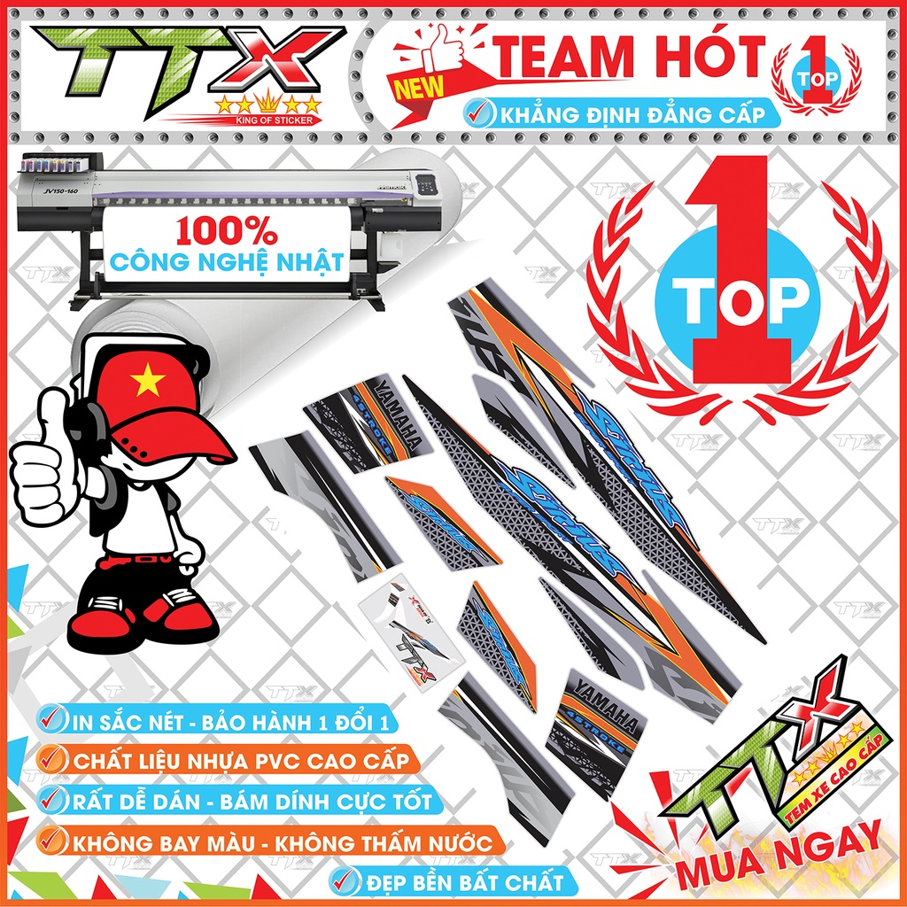 Tem rời sirius dích dắc , Team chế sirius dán xe màu xám nền đen tuyệt đẹp , Shop TTX Tem xe sirius mã