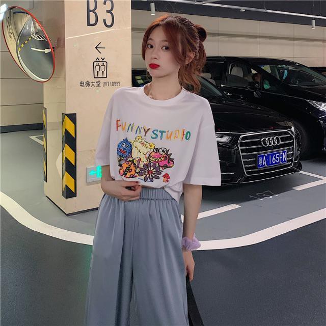 Áo Thun Ngắn Tay In Họa Tiết Graffiti + Quần Dài Ống Rộng Thời Trang Mẫu 2021 Dành Cho Nữ | BigBuy360 - bigbuy360.vn