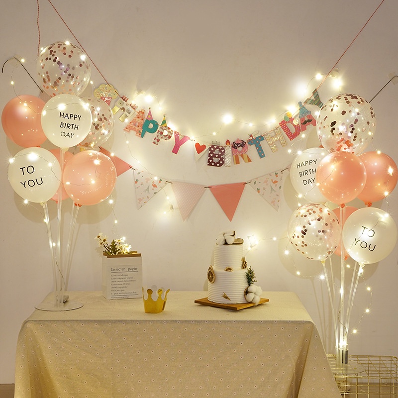 Set trang trí sinh nhật Hàn Quốc sang chảnh tông màu vàng bạc - Kem Shop K302