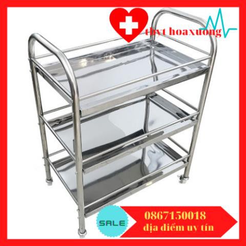 (Gía Xưởng)Xe Đẩy Inox 3 Tầng- Xe Tiêm Inox 3 Tầng Thiết bị phòng khám Spa