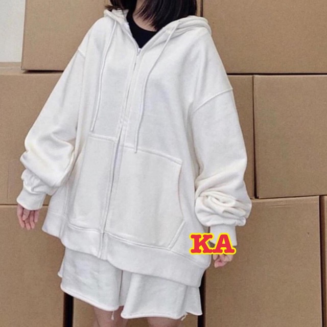 Áo khoác nỉ mũ thụng rộng tay to dài rộng khoá kéo