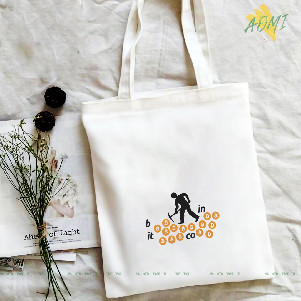 TÚI VẢI BITCOIN DOGE ĐỘC LẠ ĐEO VAI TOTE CANVAS BAG CÓ KHÓA KÉO SIZE LỚN 33x38cm CUTE XINH ĐẸP TIỆN ÍCH DẠO PHỐ DU LỊCH