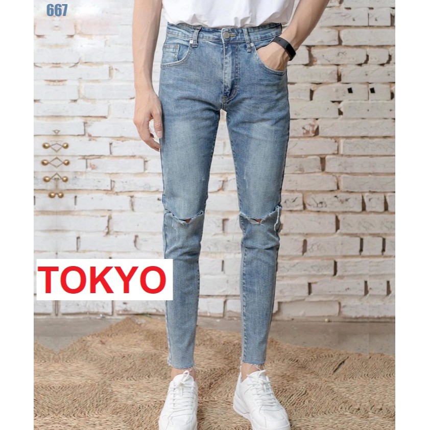 QUẦN JEAN NAM CHẤT BÒ XANH RÁCH GỐI TAM GIÁC KIỂU NHẬT BẢN 0991 TOKYOSHOP | BigBuy360 - bigbuy360.vn