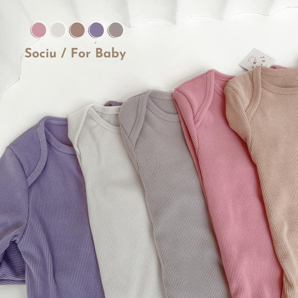 Bộ Quần Áo Thun Tăm Nhung Dài Tay Cổ Tròn Trơn Màu Dày Dặn Cho Bé Trai và Bé Gái Hàn Quốc Mẫu Basic