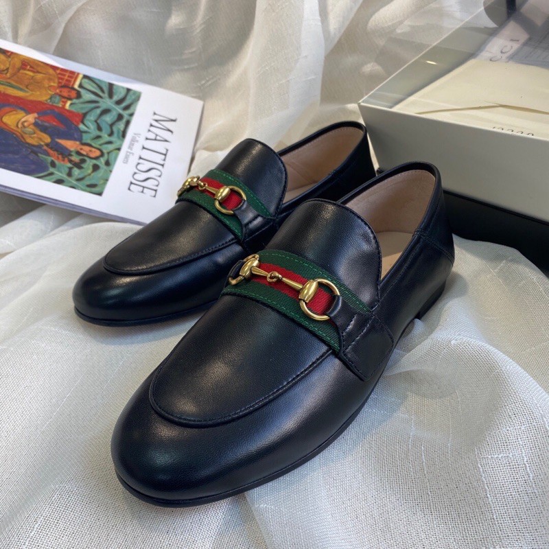 Giày lười nam Gucci GG da thật cao cấp thiết kế da trơn khoá gắn quai thời thượng