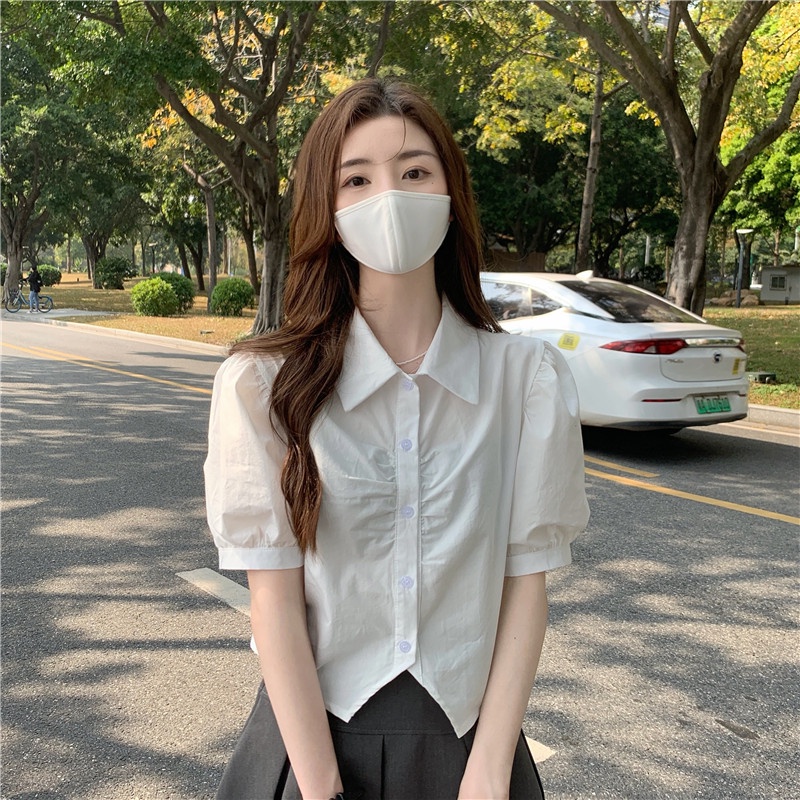 SUXI Áo Sơ Mi Tay Ngắn Màu Sắc Trơn Thiết Kế Đơn Giản Thời Trang Mùa Hè Dành Cho Nữ