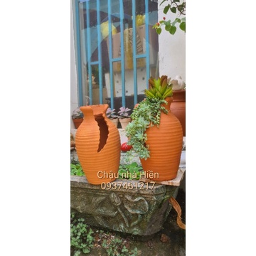 Chậu đất nung - chậu xẻ thân miệng 9, cao 25