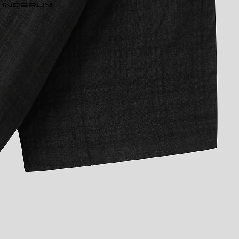 Áo sơ mi INCERUN ngắn tay dáng rộng cài khuy phong cách thời trang thanh lịch cho nam