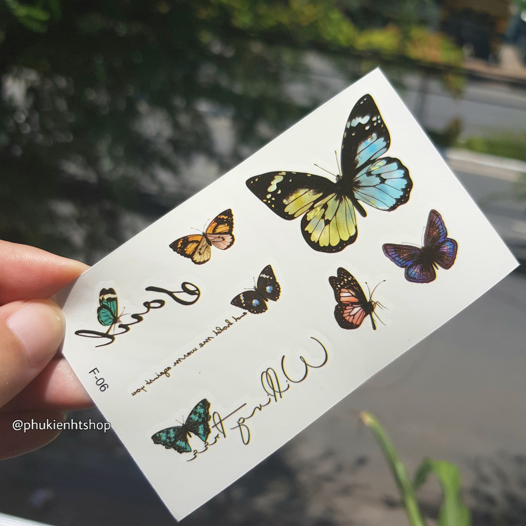 Hình xăm tattoo bướm f06.Xăm dán tatoo mini tạm thời, size &lt;10x6cm