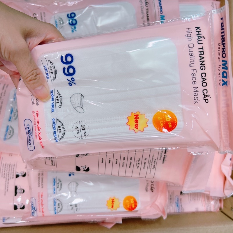 [MAX- COMBO 5- TÚI 10 CÁI] Khẩu trang y tế 4 lớp kháng khuẩn cao cấp Famapro max