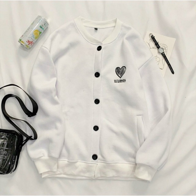 Áo khoác cardigan nỉ unisex Nút thêu trái tim nam nữ ulzzang Wind thu đông