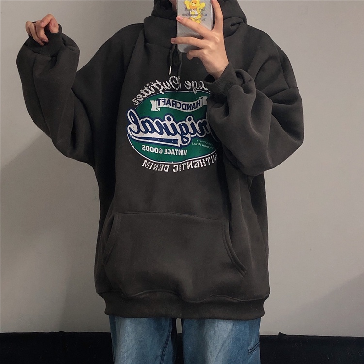 ZHELIHANGFEI  Áo Hoodie Dáng Rộng In Chữ Cá Tính Trẻ Trung