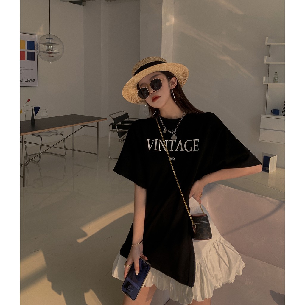 Áo thun Vintage vạt chéo - chân váy baby  so cute mẫu mới