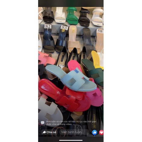 VIP dép HM đế gỗ cao 5p, da sần ,đế dập logo, nét căng