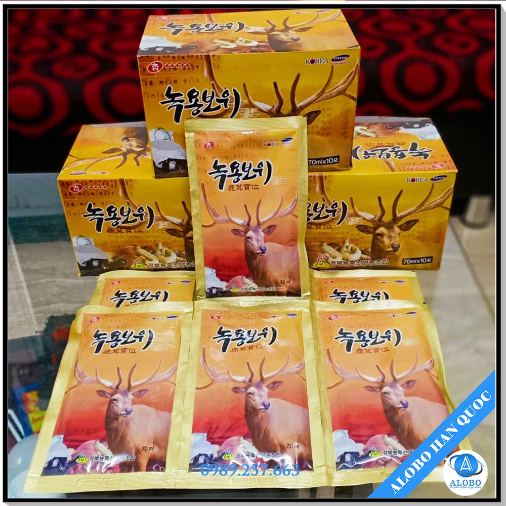 Nước hồng sâm nhung hươu Hàn Quốc Cham Deer Antlers Gold Hộp 10 gói