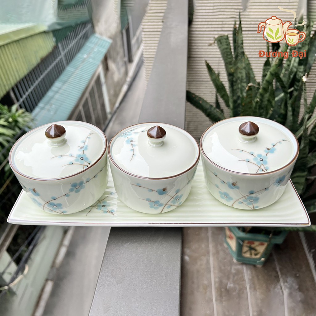 01 hũ đựng mứt sứ men kem họa tiết vẽ tay Gốm Sứ Bát Tràng Đương Đại