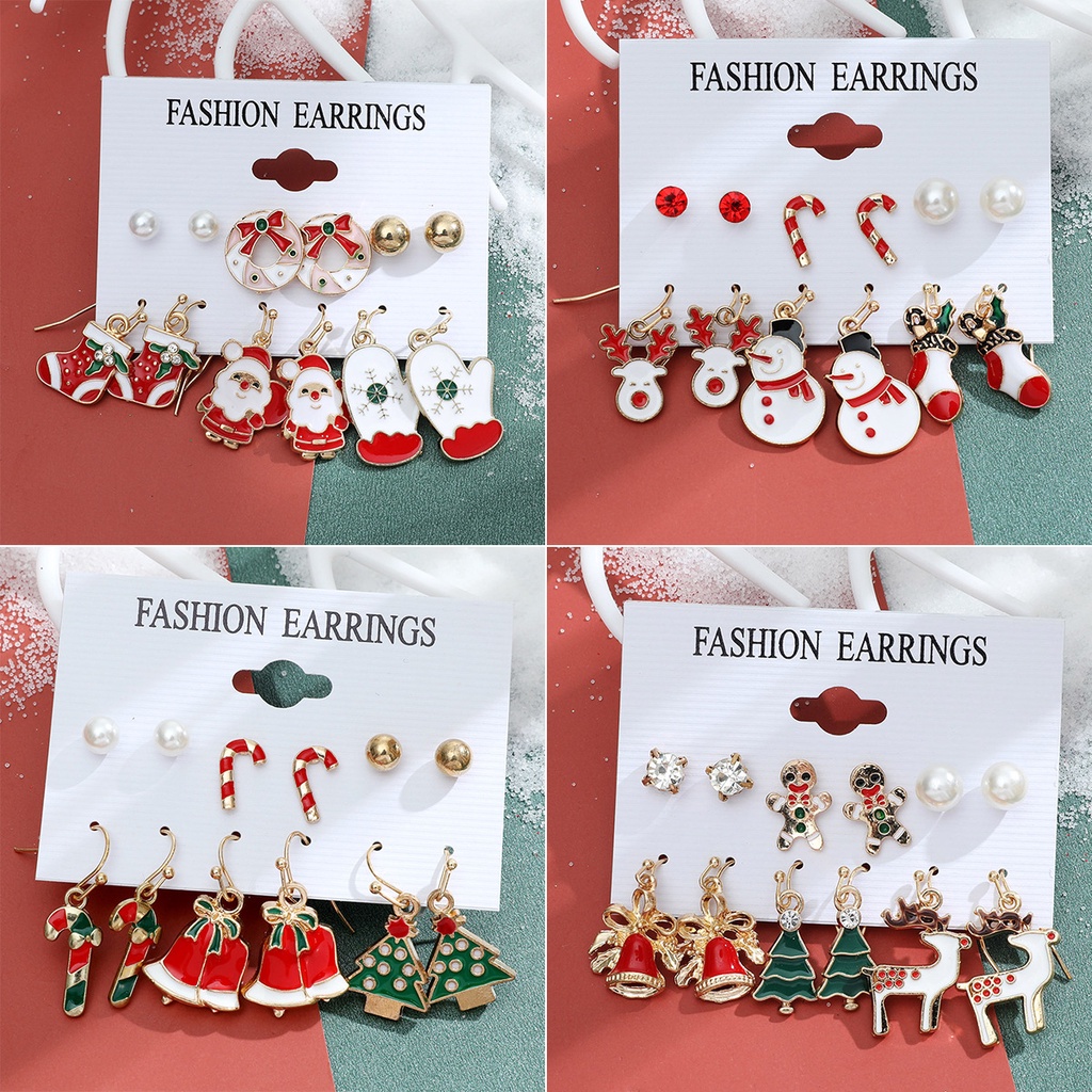 Set 6 Đôi Khuyên Tai Thời Trang Giáng Sinh