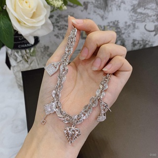 Lắc tay xoắn lá bạc 925 xi bạch kim