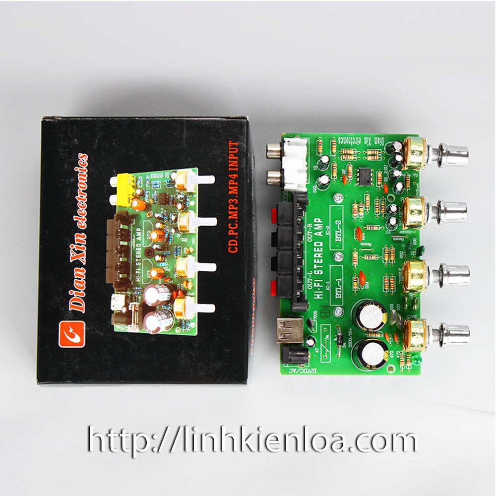 Mạch khuếch đại công suất DX-0409, Âm thanh HiFi trung thực, Công suất 25W x 2, Nguồn 12V - 15VDC