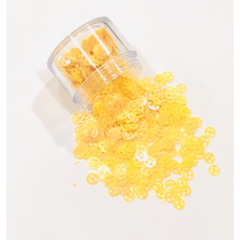 Hũ 30G sequins Kim Tuyến hình mặt cười yahoo vàng trang trí