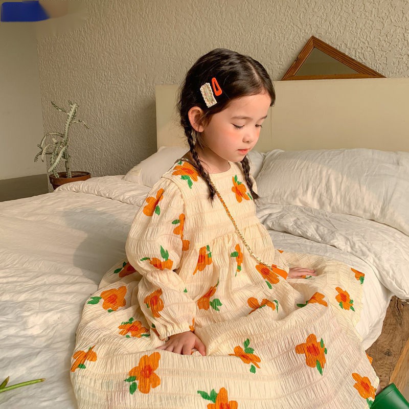 Đầm Maxi Tay Phồng Họa Tiết Hoa Xinh Xắn Cho Bé Gái