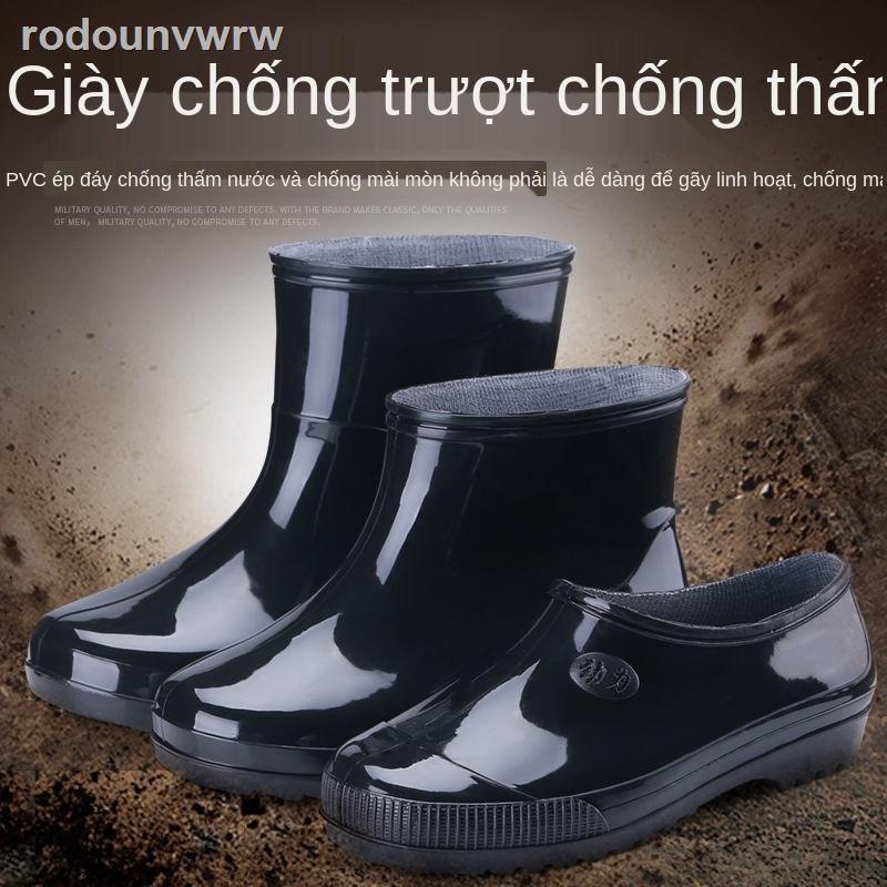 ▦ ◙☸Giày đi mưa ống thấp trung bình bốn mùa cho nam cao su làm việc nhẹ và ấm áp chống thấm nước không trơn trượt bảo hộ
