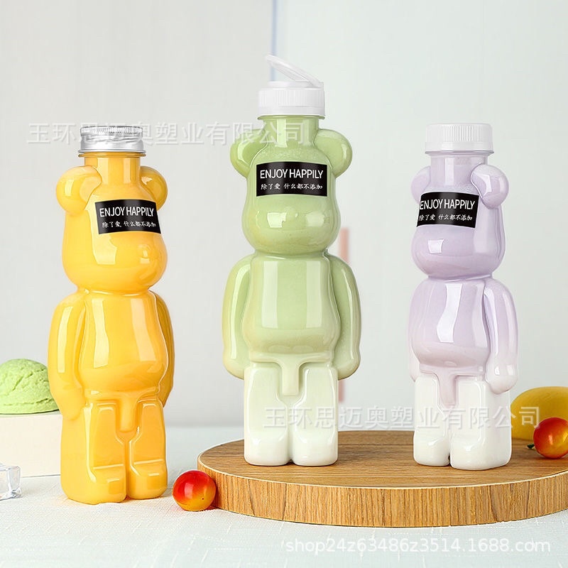 ( Hàng Có Sẵn) Bình đựng đồ uống con gấu kèm tem+mũ+nắp nhôm