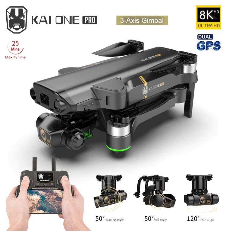 Flycam YLRC KAI ONE PRO 8K Camera 3 Trục Gimbal + EIS GPS 5G Wifi   Động Cơ Không Chổi Than Bay 25 PHÚT