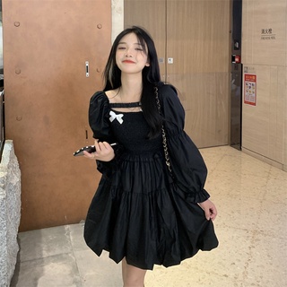 Váy đầm bồng đen dây nơ tay dài cực yêu cho nữ