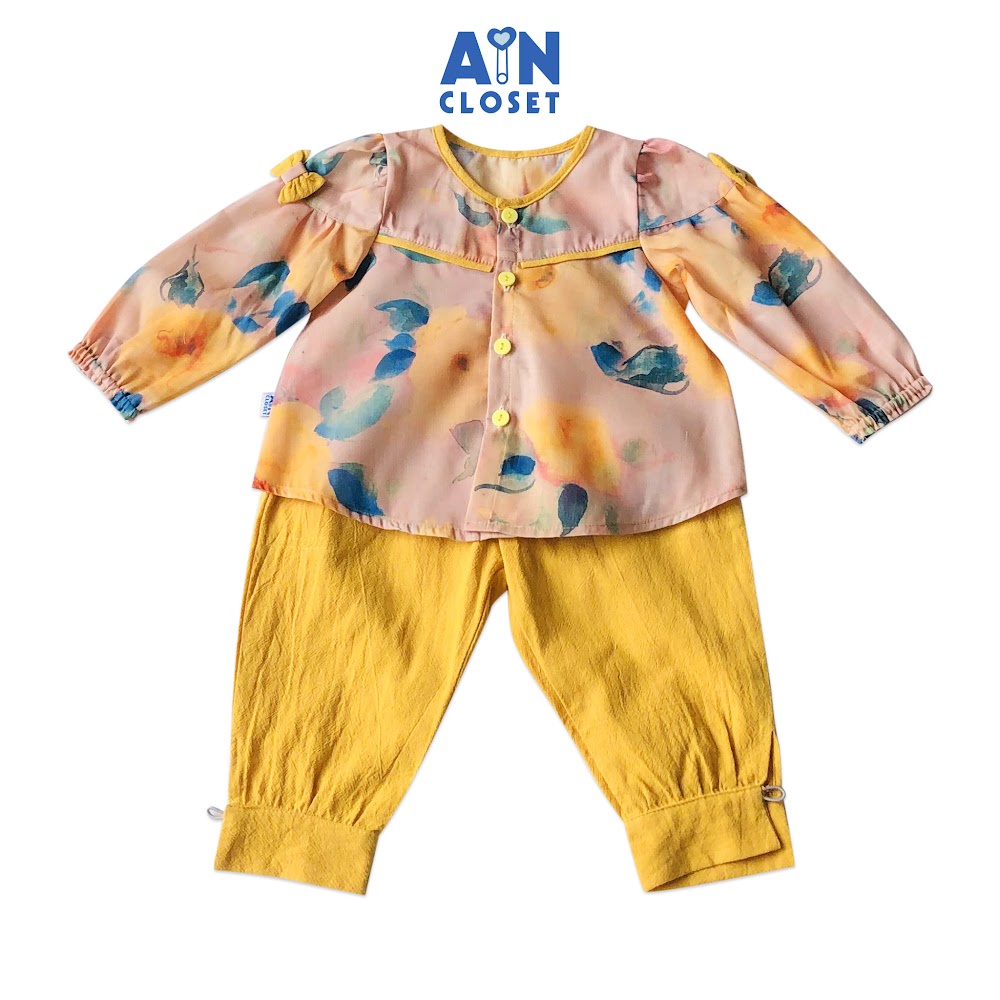 Bộ quần áo dài bé gái họa tiết Hoa hồng vàng cotton boi - AICDBTY6KYUS - AIN Closet