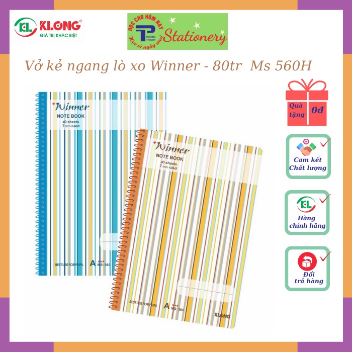 Vở kẻ ngang lò xo đơn Klong B5 80tr, 120tr, 200tr định lương 58/90 Winner; MS: 560,561,563