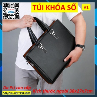 Túi da công sở Cặp công tác văn phòng cao cấp V1 đen khóa số magic1