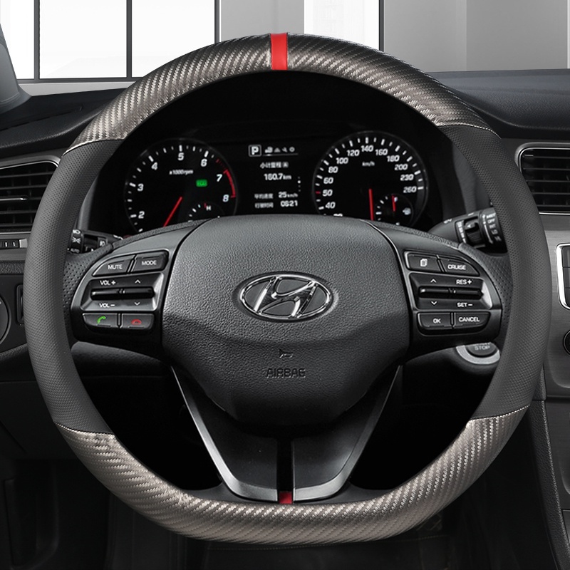 Vải Da Sợi Carbon 38cm Bọc Vô Lăng Xe Hơi Hyundai i30 Creta Tucson ix35 Solaris Elantra Santa Fe Kona i40