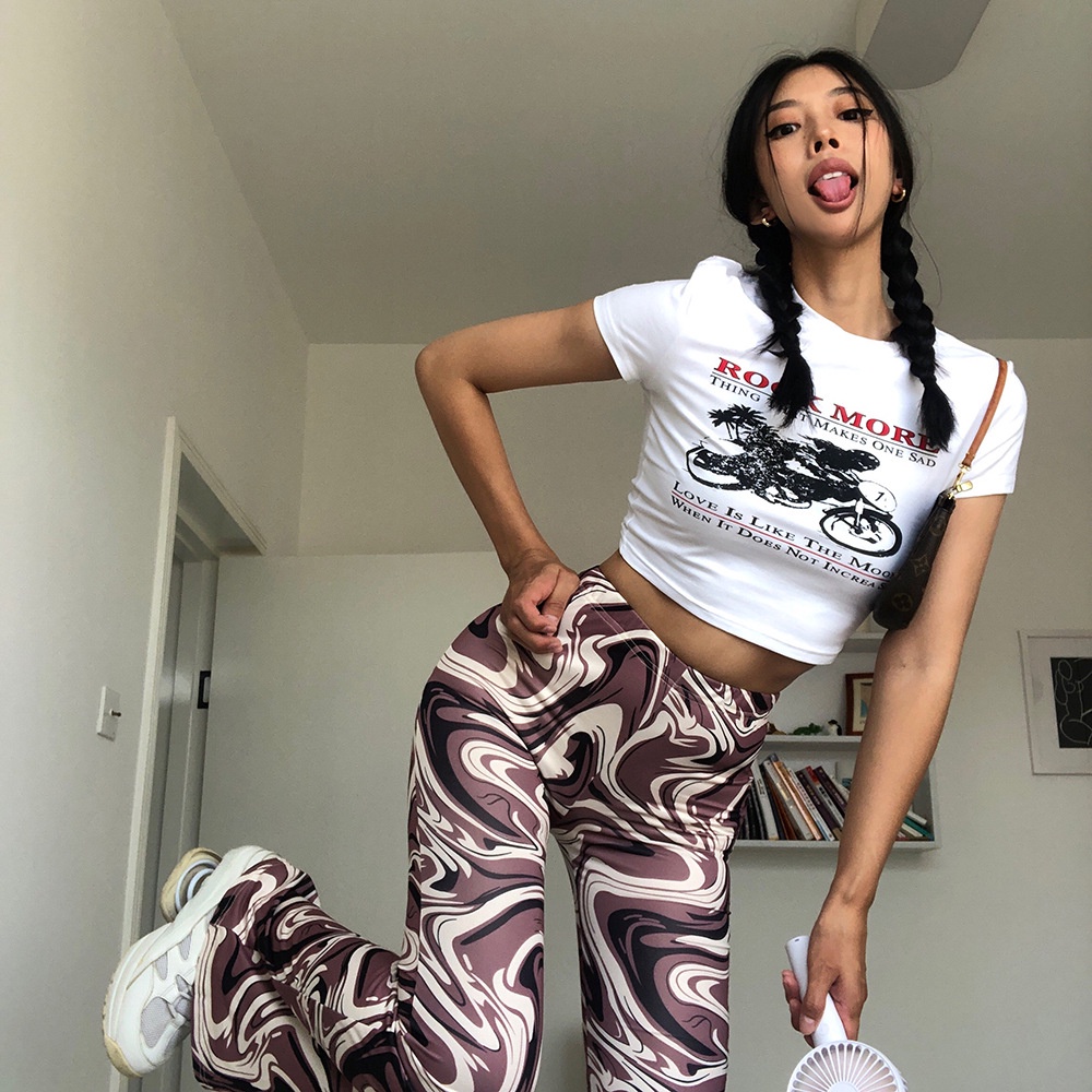 Áo Thun Crop Top Tay Ngắn Dáng Ôm In Họa Tiết Xe Máy Dễ Thương Thời Trang Mùa Hè Cho Bé Gái Y2K