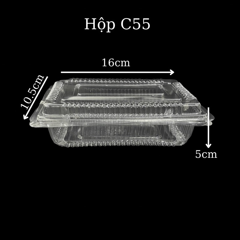 100 Hộp nhựa C55/ H50 đựng bánh bông lan, bánh su kem, xiên que, dâu tây