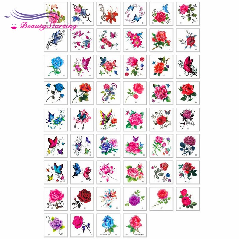 Bộ 52 hình xăm dán hoa hồng chống nước quyến rũ