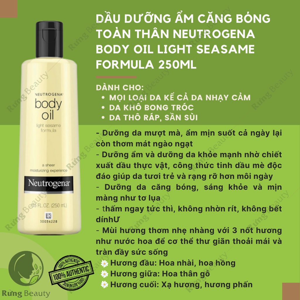 DẦU DƯỠNG ẨM TOÀN THÂN NEUTROGENA BODY OIL LIGHT SEASAME FORMULA (BẢN ÚC)