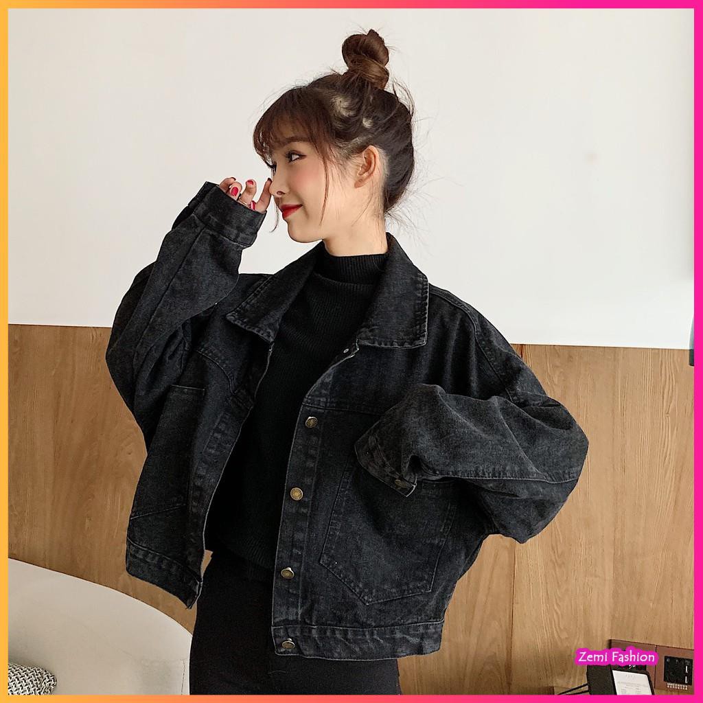 Áo Khoác Jean Nữ, Áo Khoác Bò Nữ Đen Jean Denim Form Rộng Ulzzang