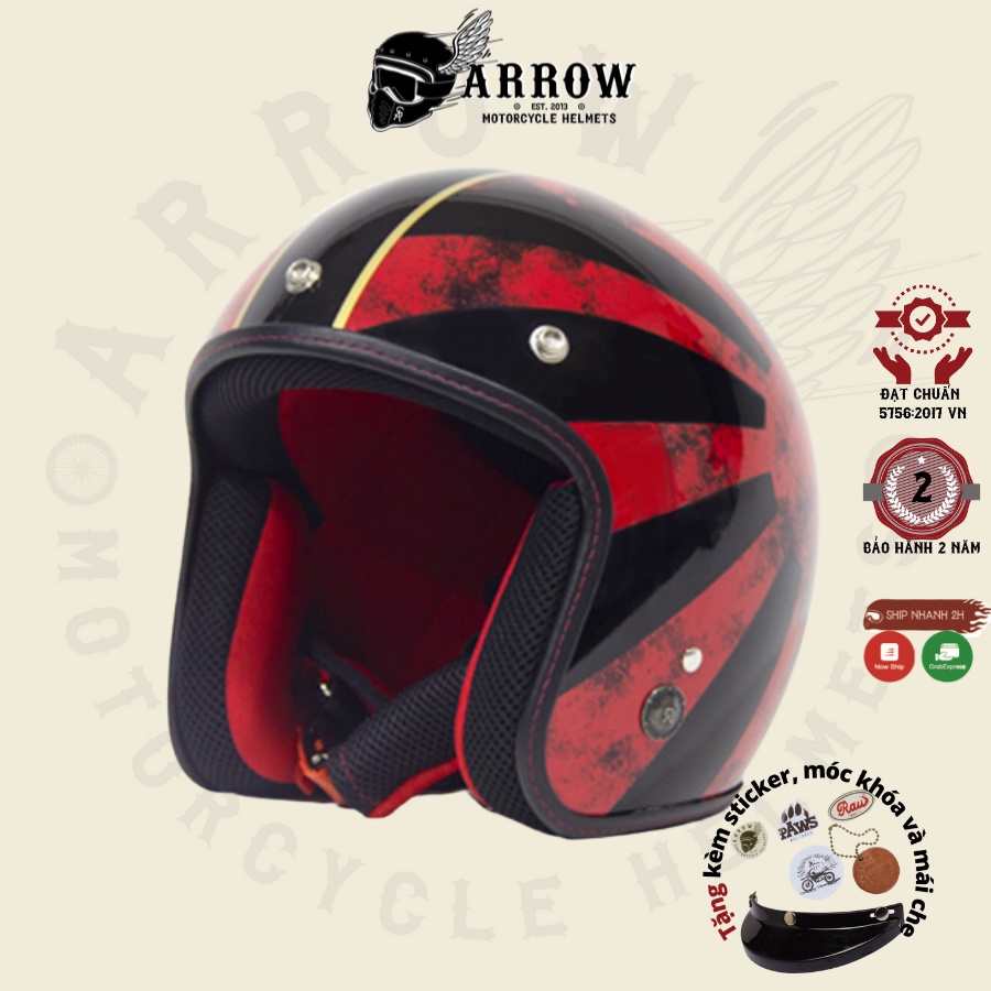 Nón bảo hiểm 3/4 đầu Raws arrow shop Kamikaze giảm giá thời trang cute đi phượt