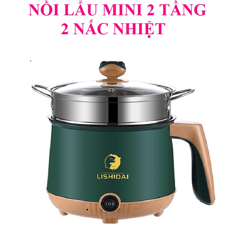 Nồi lẩu mini điện nướng bếp 2 in 1 đa năng ca nấu mì inox bảo hành 12 tháng chính hãng DETI